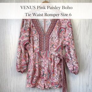 VENUS Pink Paisley Boho Tie Waist Romper Size 6